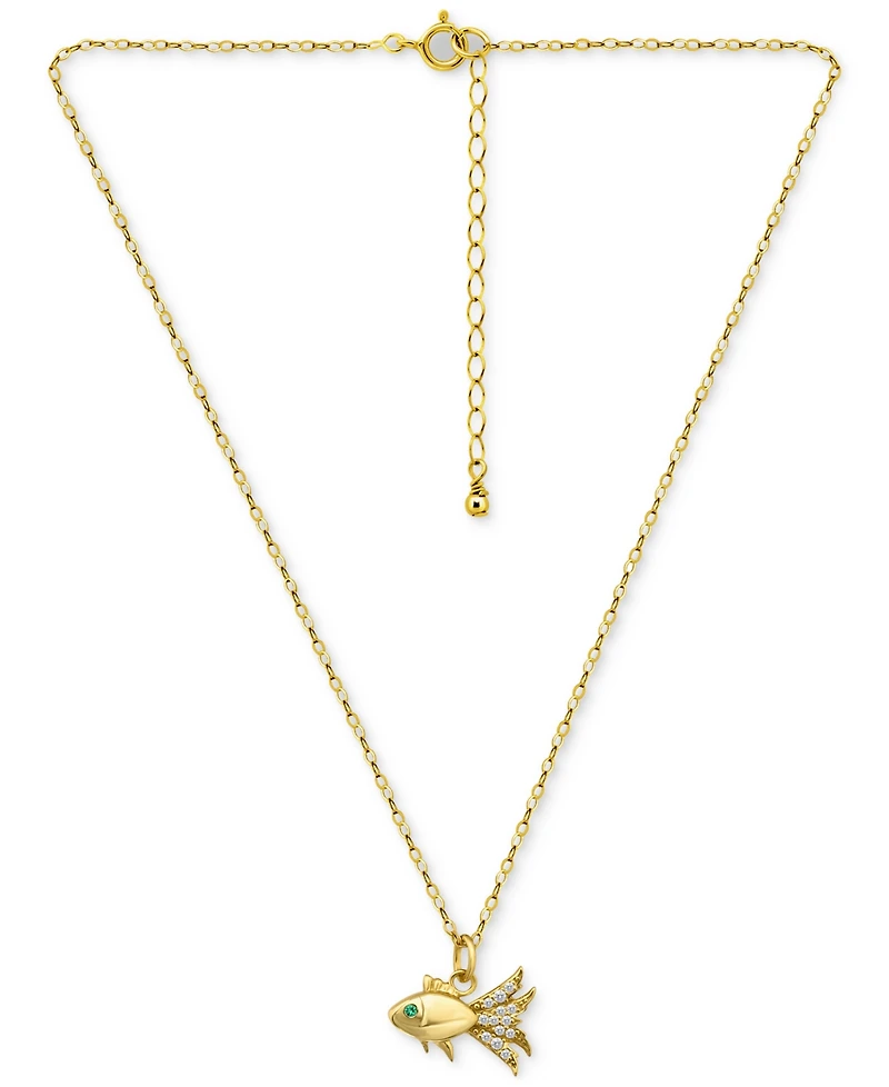 Giani Bernini Lab-Created Green Quartz & Cubic Zirconia Fish Pendant Necklace 18k Gold Over Sterling Silver, 16" + 2" extender, Exclusively at Macy