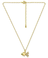 Giani Bernini Lab-Created Green Quartz & Cubic Zirconia Fish Pendant Necklace 18k Gold Over Sterling Silver, 16" + 2" extender, Exclusively at Macy