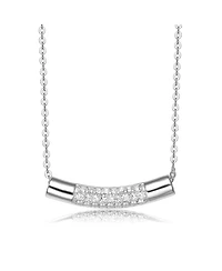 Sterling Silver White Gold Plated with Clear Round Cubic Zirconia Curve Line Pendant