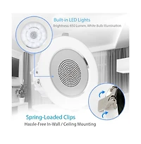 Pyle 3.5” Led In-Wall/In-Ceiling Speaker Pair - 2-Way Full Range Stereo, Built-in Led Light, 140W Max Power Output