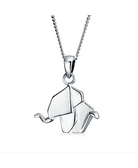 Bling Jewelry 3D Geometric Origami Jewelry Animals Elephant Pendant Necklace .925 Sterling Silver