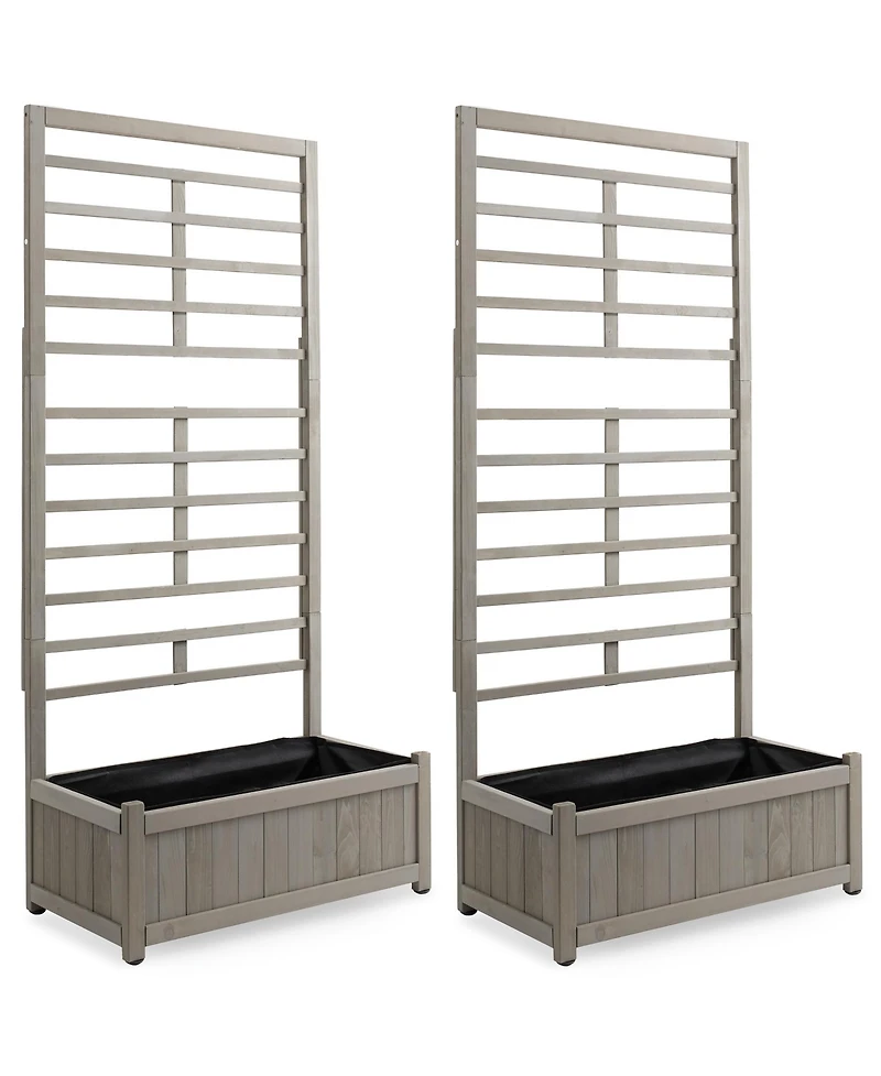 Set of Two Wooden Climbing Planter Box - Raised Garden Bed with Trellis Plant Stand for Outdoor