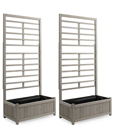 Set of Two Wooden Climbing Planter Box - Raised Garden Bed with Trellis Plant Stand for Outdoor