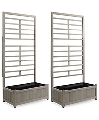 Set of Two Wooden Climbing Planter Box - Raised Garden Bed with Trellis Plant Stand for Outdoor
