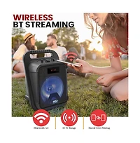 Pyle Portable Pa Speaker System with Led Lights, Wireless Microphone, Bluetooth, Fm Radio & Rechargeable Battery
