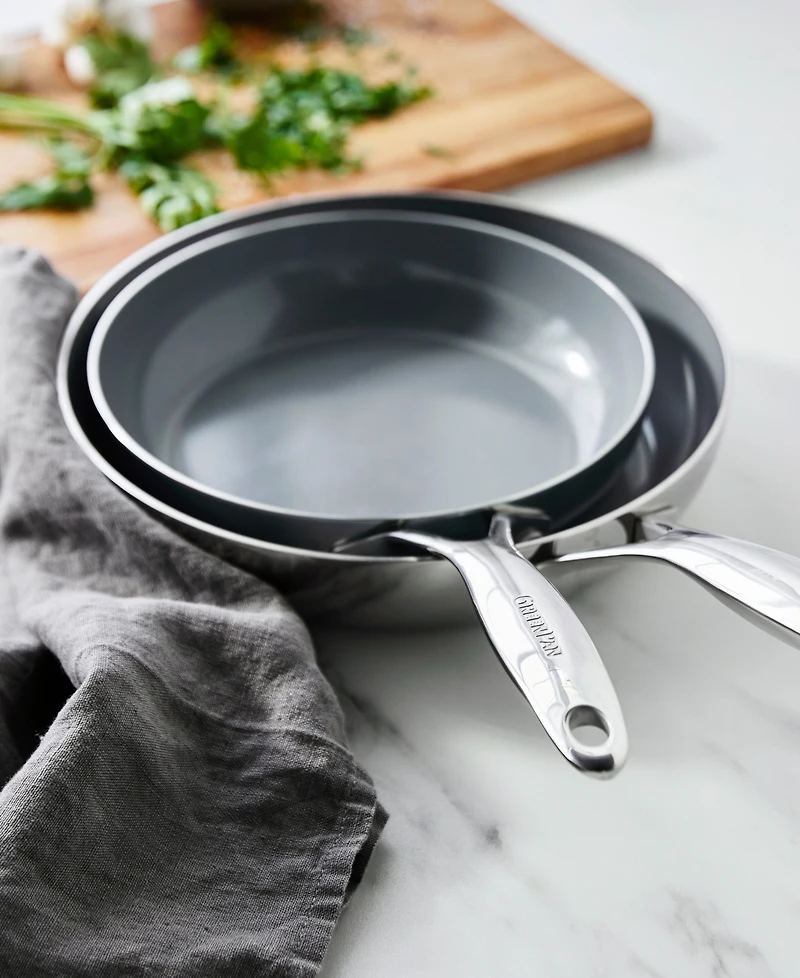 GreenPan Valencia Pro Stainless Steel 8" & 10" Open Frypan Set