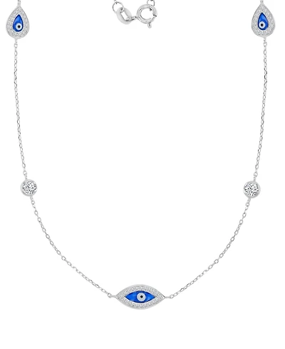 Macy's Cubic Zirconia Evil Eye Stations Necklace in Sterling Silver