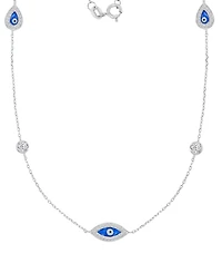 Macy's Cubic Zirconia Evil Eye Stations Necklace in Sterling Silver