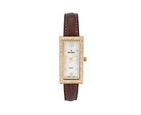 Women's 35x20mm Crystal Bezel Watch with Glossy Brown Leather Strap