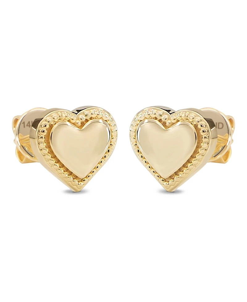 Devata Sweet Heart Stud Earrings in 14K Gold, approx. 2.8 grams.