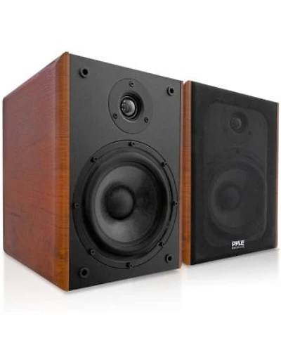 Pyle Home Theater Bookshelf Speakers 1 Silk Dome Tweeter Aluminum Voice Coils Pair.