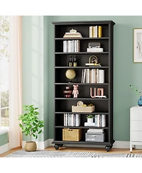 Tribesigns 69-Inch Tall Bookcase with Led Lighting, Modern 9-Tier Freestanding Bookshelf Solid Wood Legs, Wooden Open Display Shelf Organizer for