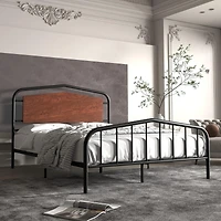 gaomon Platform Bed Frame with Wooden Headboard, Heavy Duty Metal Slats Support