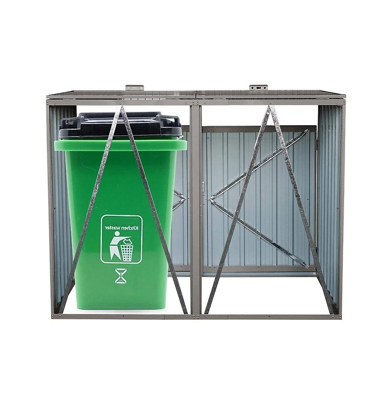 Slickblue Outdoor Galvanized Steel Garbage Bin Storage Shed - Holds 2 Trash Cans