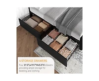 gaomon Queen Size Bed Frame with 4 Storage Drawers and Headboard, Faux Leather Upholstered Platform Bed Frame with Wooden Slats Support