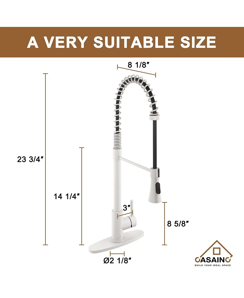 Casainc Spring Pull Down Sprayer Kitchen Faucet with Dual-Function Spray Head and Deck Plate