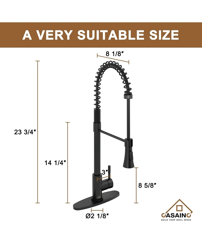Casainc Spring Pull Down Sprayer Kitchen Faucet with Dual-Function Spray Head and Deck Plate