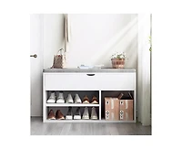 gaomon Shoe Storage Bench with Cushion, Entryway Bench with Lift-Top Storage Box and 2 Tiers Open Shoe Rack, Wooden Shoe Bench for Entryway