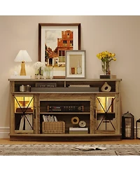 gaomon 59" Farmhouse Tv Stand Media Entertainment Center Tv Cabinet with Acrylic Door Storage Cabinets and Adjustable Shelves Mid Century Modern Conso