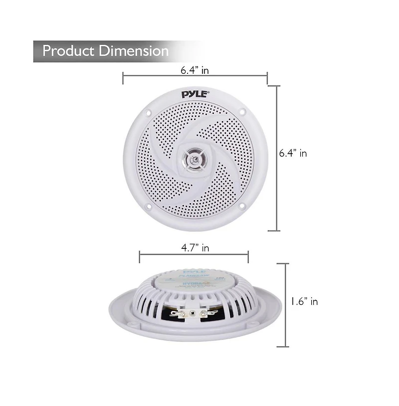 Pyle 5.25" Waterproof Rated Marine Speakers - Low-Profile Slim Style Speaker Pair, 180W