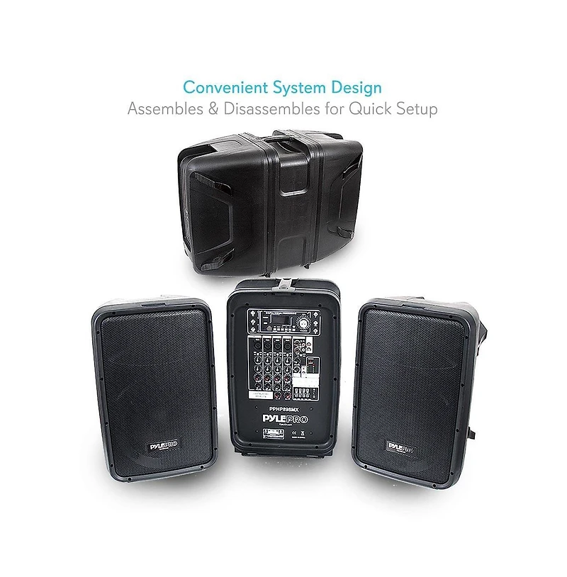 Pyle Bluetooth Pa Speaker & Amplifier Mixer System Kit - Dual Loudspeakers, 8-Channel Audio Mixer, MP3/Usb Reader