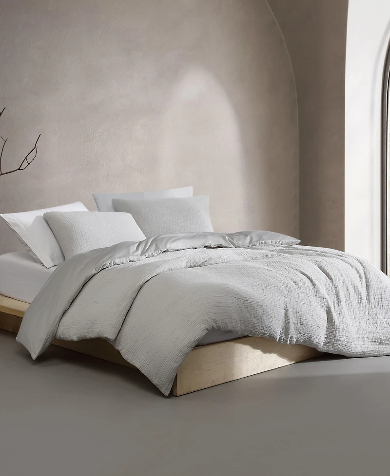 Calvin Klein Washed Texture Solid Cotton Jacquard 3 Piece Duvet Cover Set