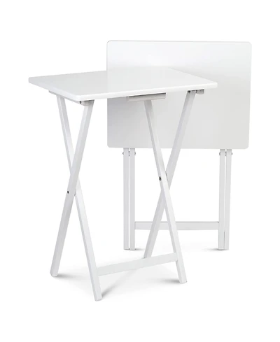 Pj Wood Solid Wood Compact Folding Tv Tray and Snack Tables, White, 2 Piece Set