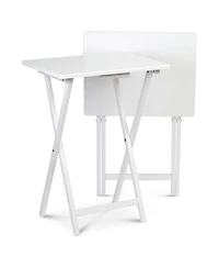 Pj Wood Solid Wood Compact Folding Tv Tray and Snack Tables, White, 2 Piece Set