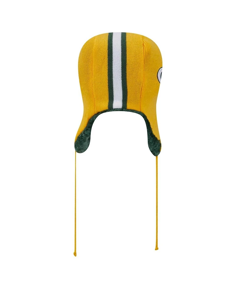 New Era Men's Gold Green Bay Packers Helmet Head Trapper Knit Hat