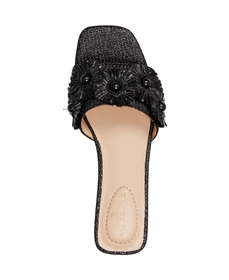 Bandolino Women's Marcell Flower Raffia Flat Slide Sandals