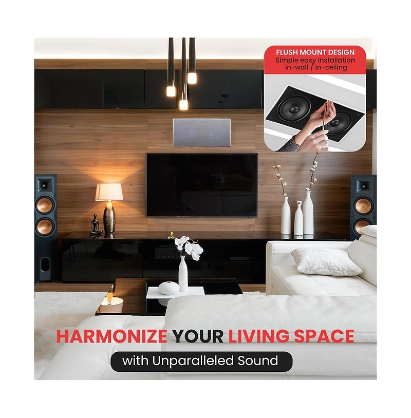Pyle 5.25" Home In-Wall / Ceiling Speaker System - Dual 5.25" High-Power Woofers, Center/Left/Right Channel, 300W Max Power