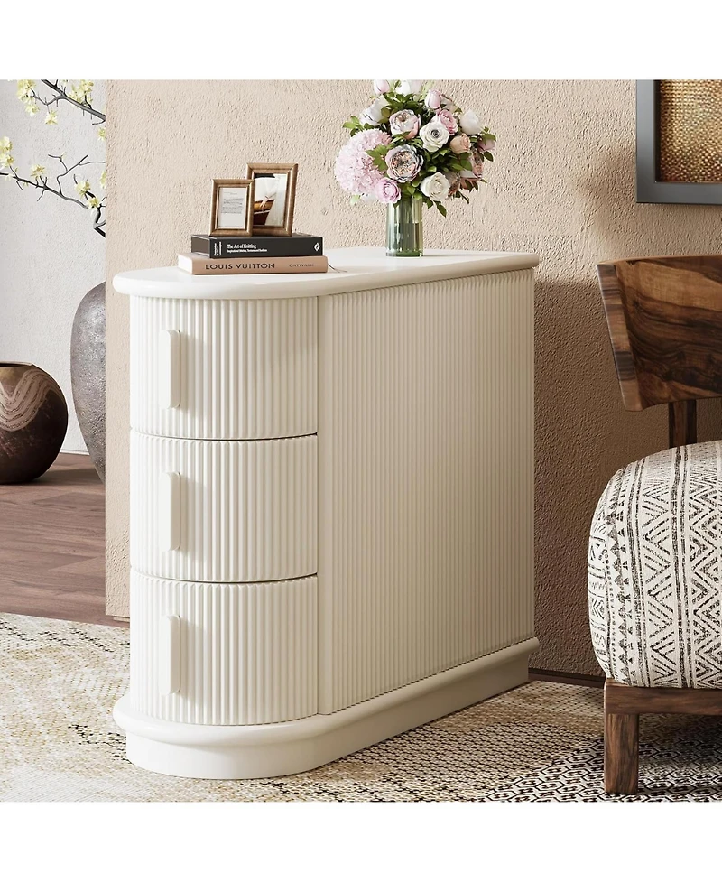 Tribesigns Solid Wood End Table, 3-Drawer Modern Sofa Side Narrow Chair Table Slim Nightstand for Living Room, Bedroom, Finished Back, No