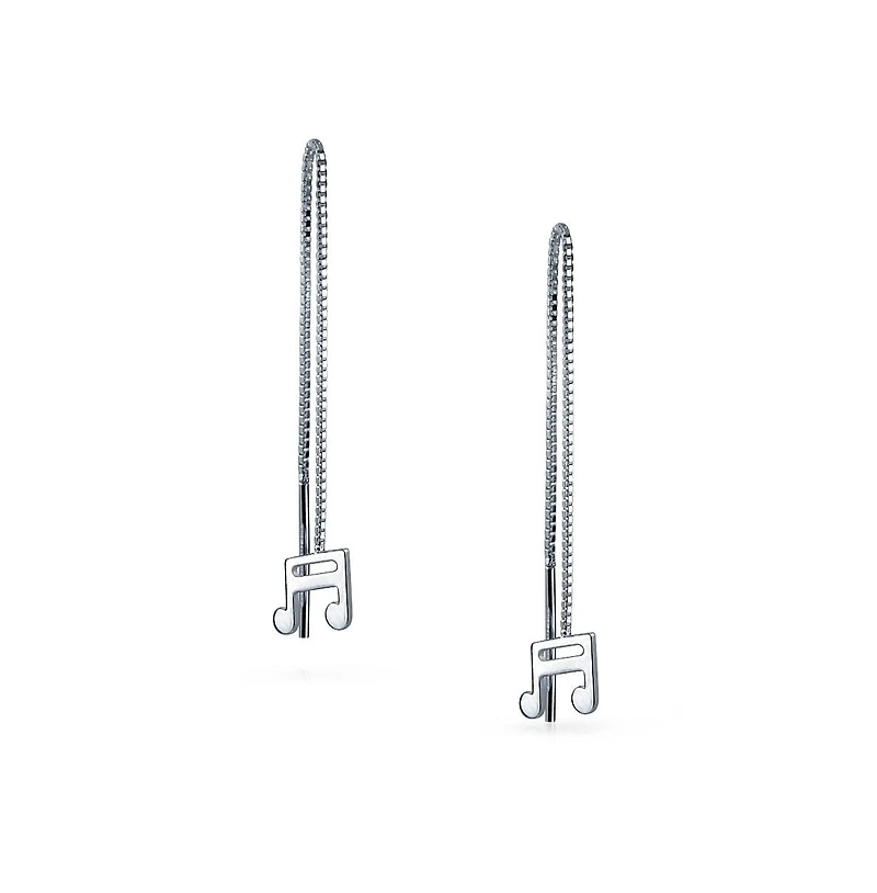 Bling Jewelry Dainty Musician Linear Long Music Note Threader Earrings Music Student Techer .925 Sterling Silver