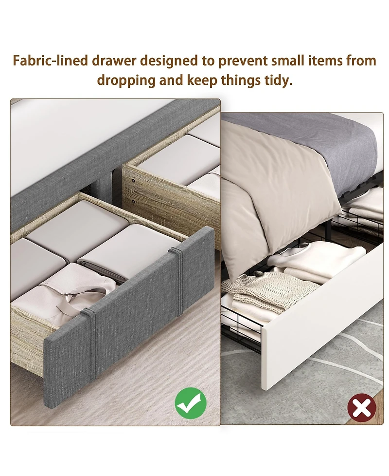 Queen Size Bed Frame with 1 Storage Drawers, Upholstered Platform Bed Frame