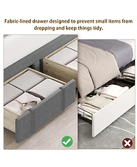 Queen Size Bed Frame with 1 Storage Drawers, Upholstered Platform Bed Frame