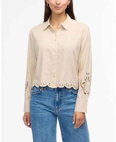 Ellen Tracy Women s Cropped Shirt with Embroidery