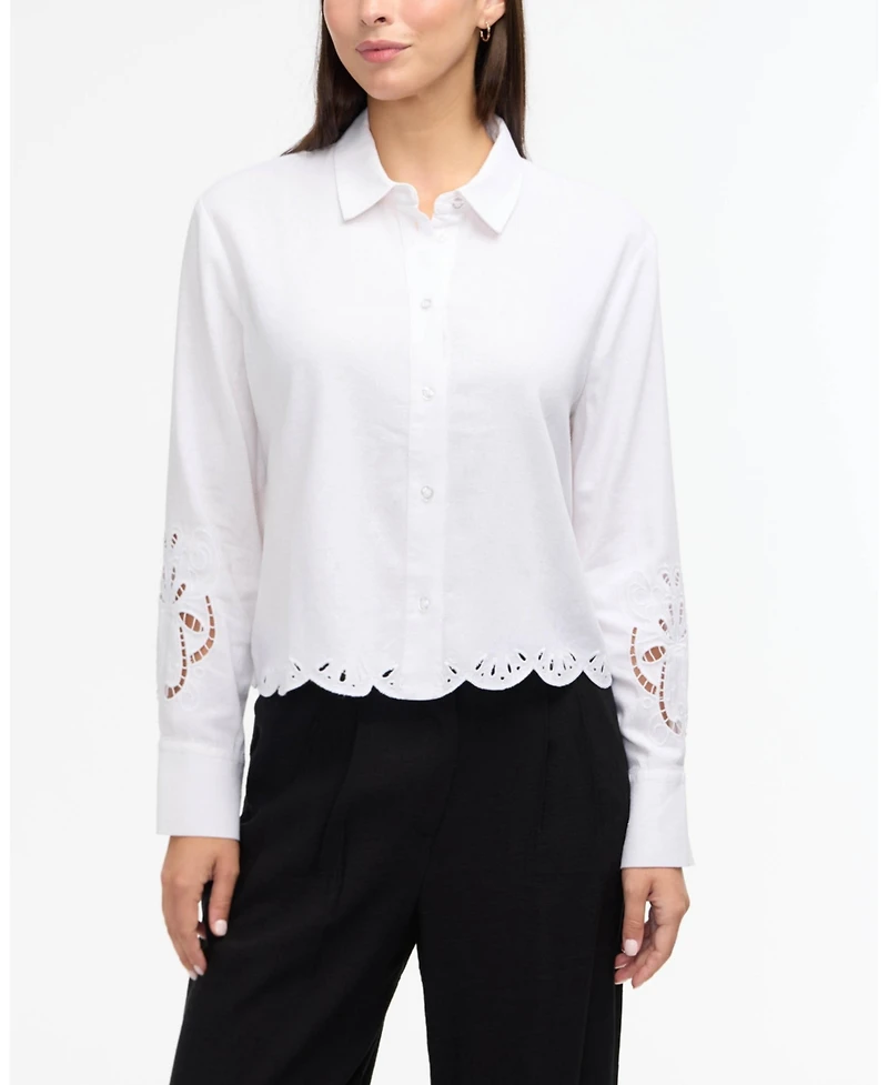 Ellen Tracy Women s Cropped Shirt with Embroidery