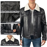 Alpine Swiss Men's Aaron Fitted Trucker Jacket Sherpa Collar Faux Leather Casual Coat