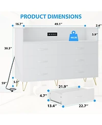 gaomon Dresser in Black Large Dresser for Bedroom with Power Outlet and Led Lights Storage Cabinet with 6 Drawers and 2 Open Shelves for Living Room,