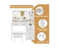 gaomon Vanity Desk, Makeup Vanity Table with Mirror & 9 Led Light Bulbs, 4 Large Drawers and 3 Tiers of Open Shelves for Bedroom