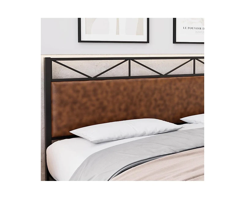 gaomon King Bed Frame, Metal Platform Bed Frame with Rustic Vintage Soft-breaded Headboard and Footboard, Noise Free, No Box Spring Needed, Easy Assem