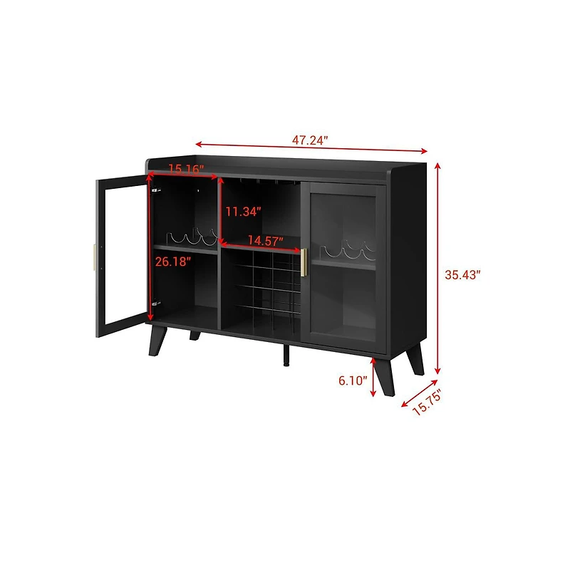 gaomon Wine Bar Cabinet with Led Light, Coffee Bar Cabinet with Power Outlet,Kitchen Buffet Sideboard with Storage,Buffet Sideboard with Acrylic Doors