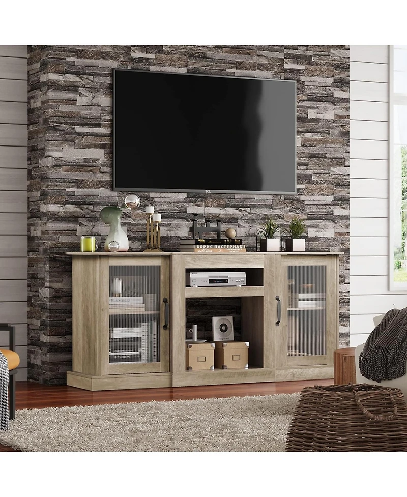 Wlive Retro Tv Stand for 65 inch Console Cabinet with Storage Open Shelves Entertainment Center Living Room and Bedroom