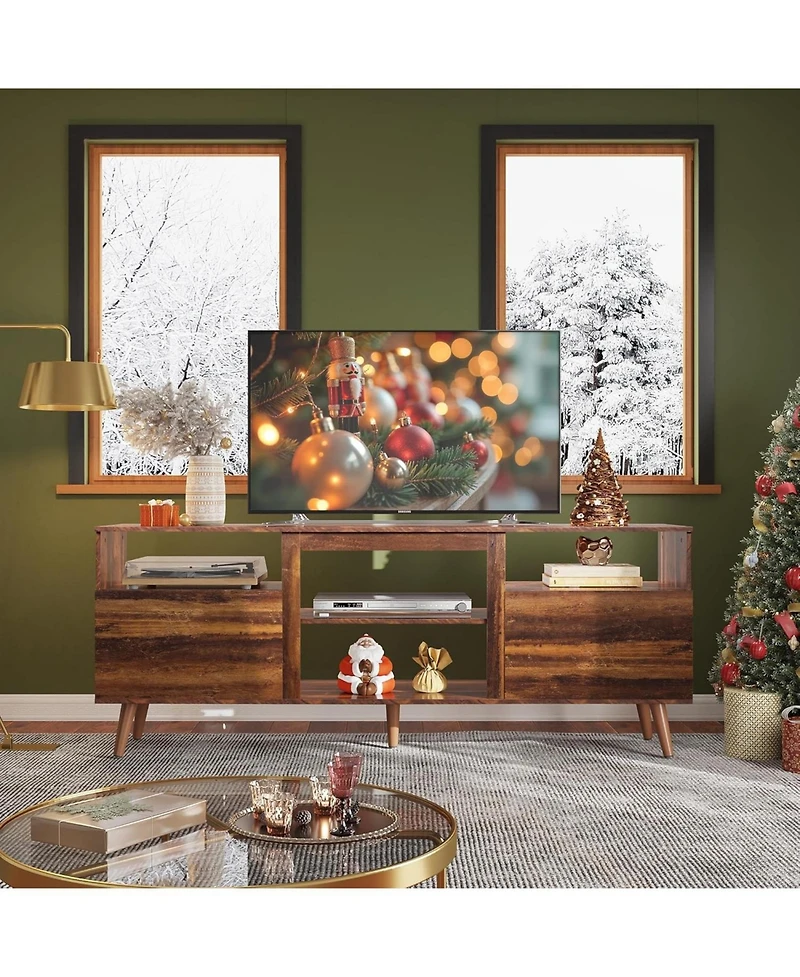Wlive Mid-Century Modern Tv Stand for 65" Tv Tv Console Cabinet Open Shelves Entertainment Center for Living Room and Bedroom