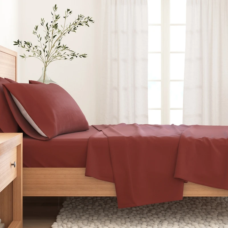 Linery & Co. Turkish Cotton Double-Brushed Solid Color Flannel Bed Sheet Set