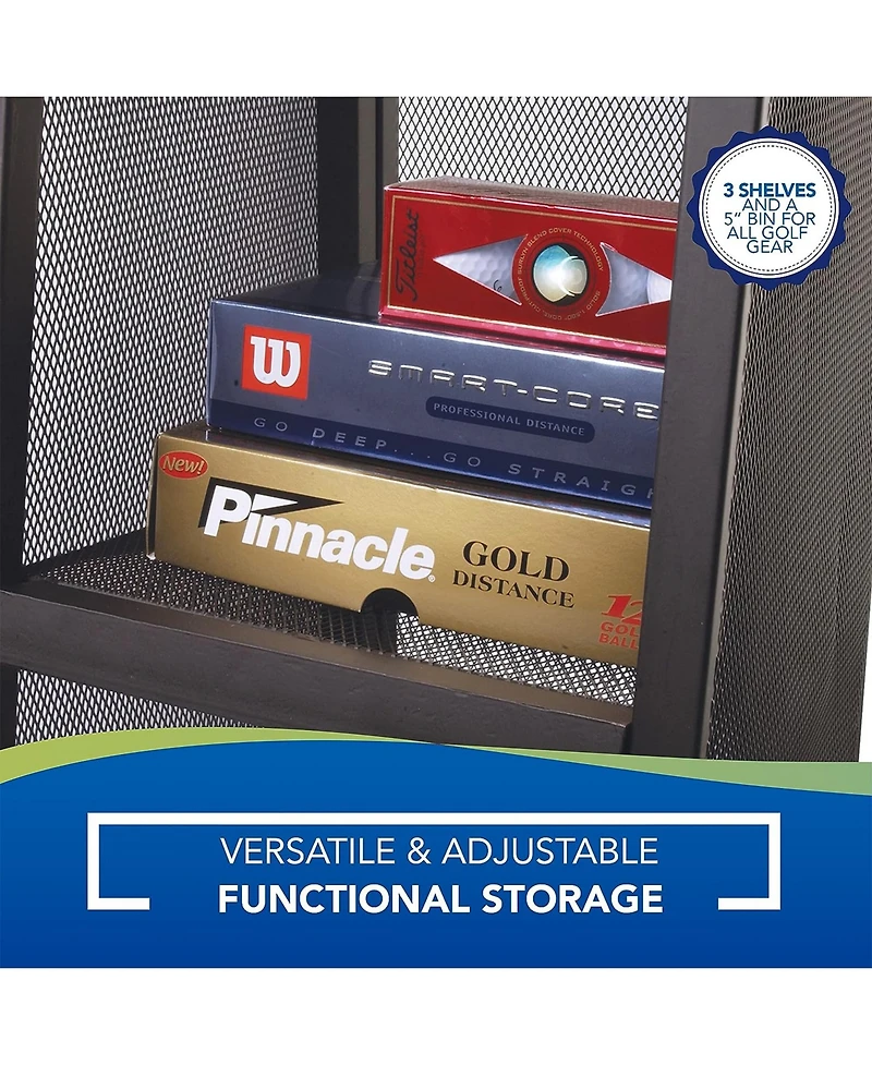 Suncast GO3216D Metal Golf Equipment Organizer Storage Rack w/ 3 Shelves