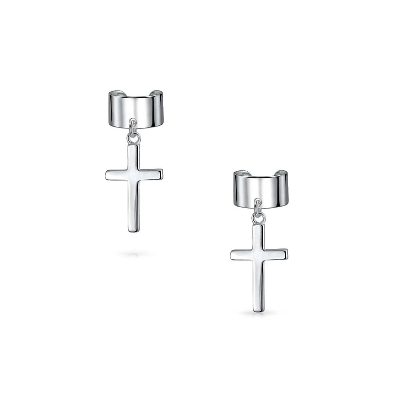 Bling Jewelry Sterling Silver Ear Cuff Cartilage Cross Earrings