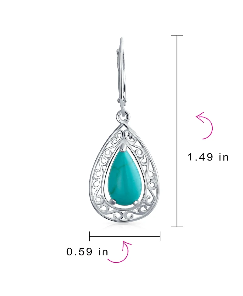 Bling Jewelry Western Style Natural Blue Turquoise Dangle Earrings in Sterling Silver