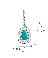 Bling Jewelry Western Style Natural Blue Turquoise Dangle Earrings in Sterling Silver