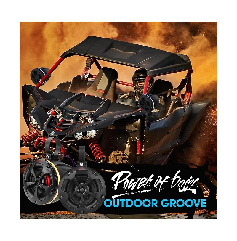 Pyle 4” Waterproof Off-Road Speakers with Rgb Lights & 4-Channel Amplifier, 800W (2 Pairs)